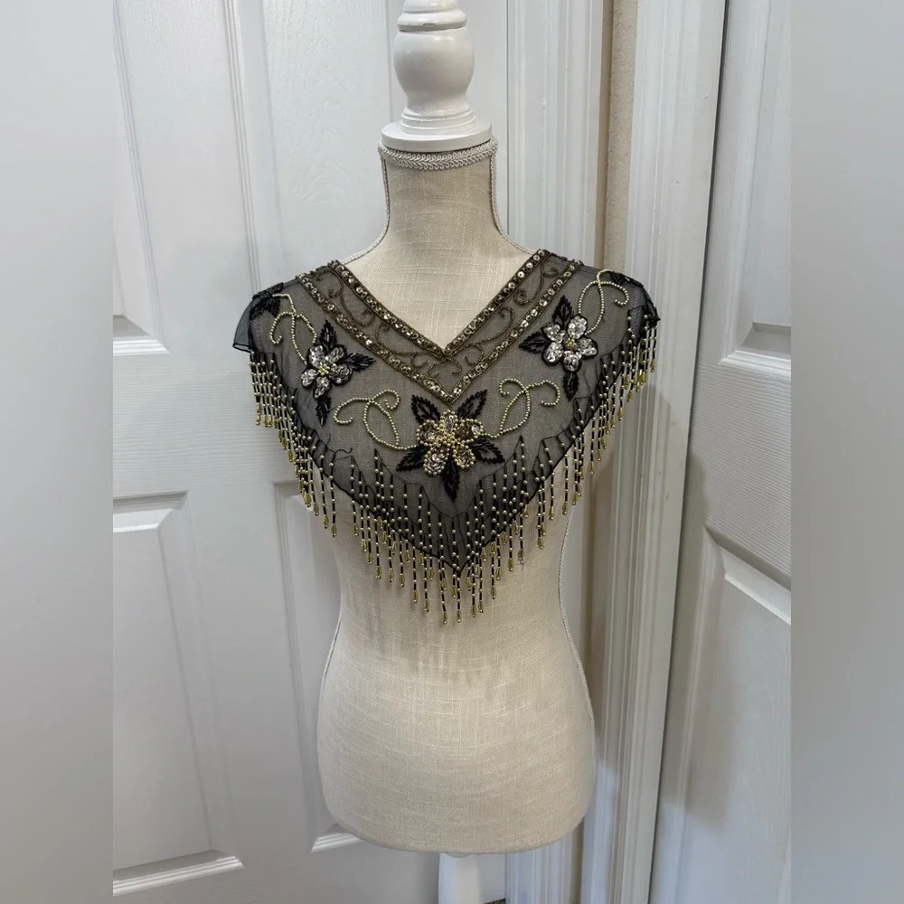 Vintage Beaded Mesh Capelet / Shawl Collar - Picture 8 of 15